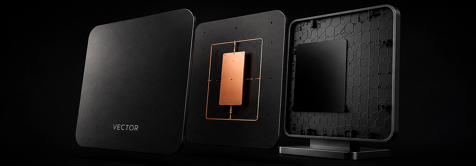 Exploded view of VECTOR ONE patch antenna construction
